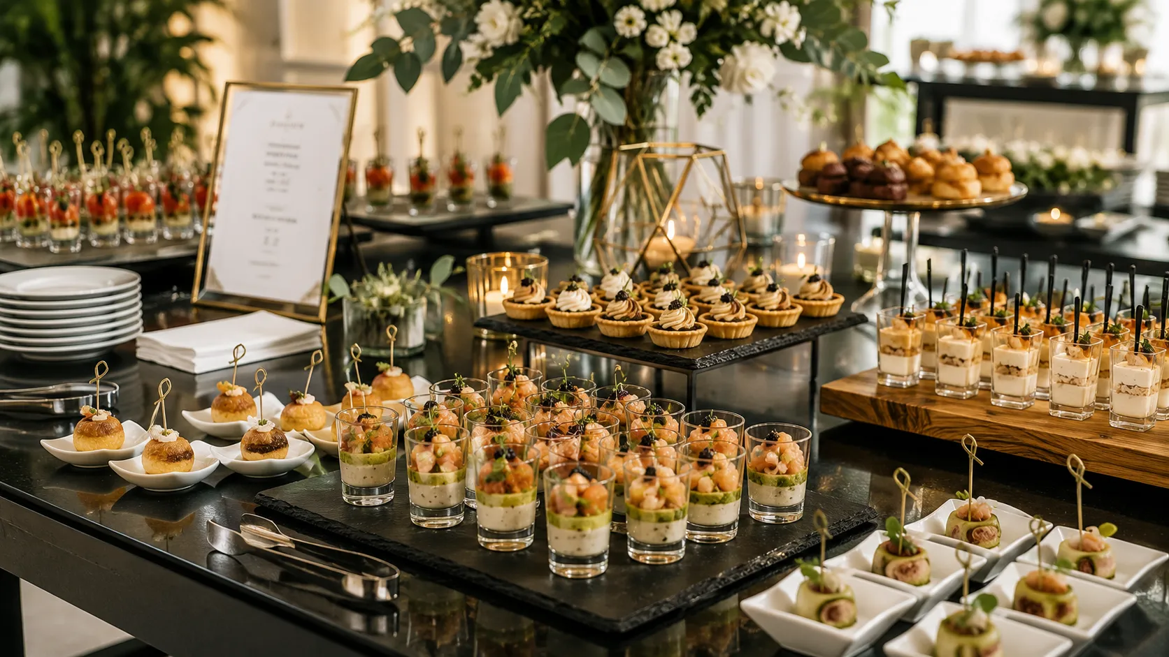 oui et vous - Buffet élégant avec amuse-bouches raffinés — illustration pour l'article « Inscriptions association en ligne : AG, repas et événements »