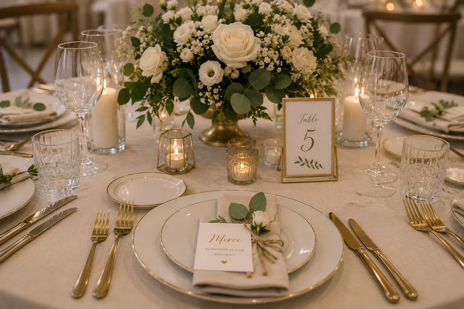 Décoration élégante de table de mariage — illustration pour l'article « Mariage : After party tard le soir »