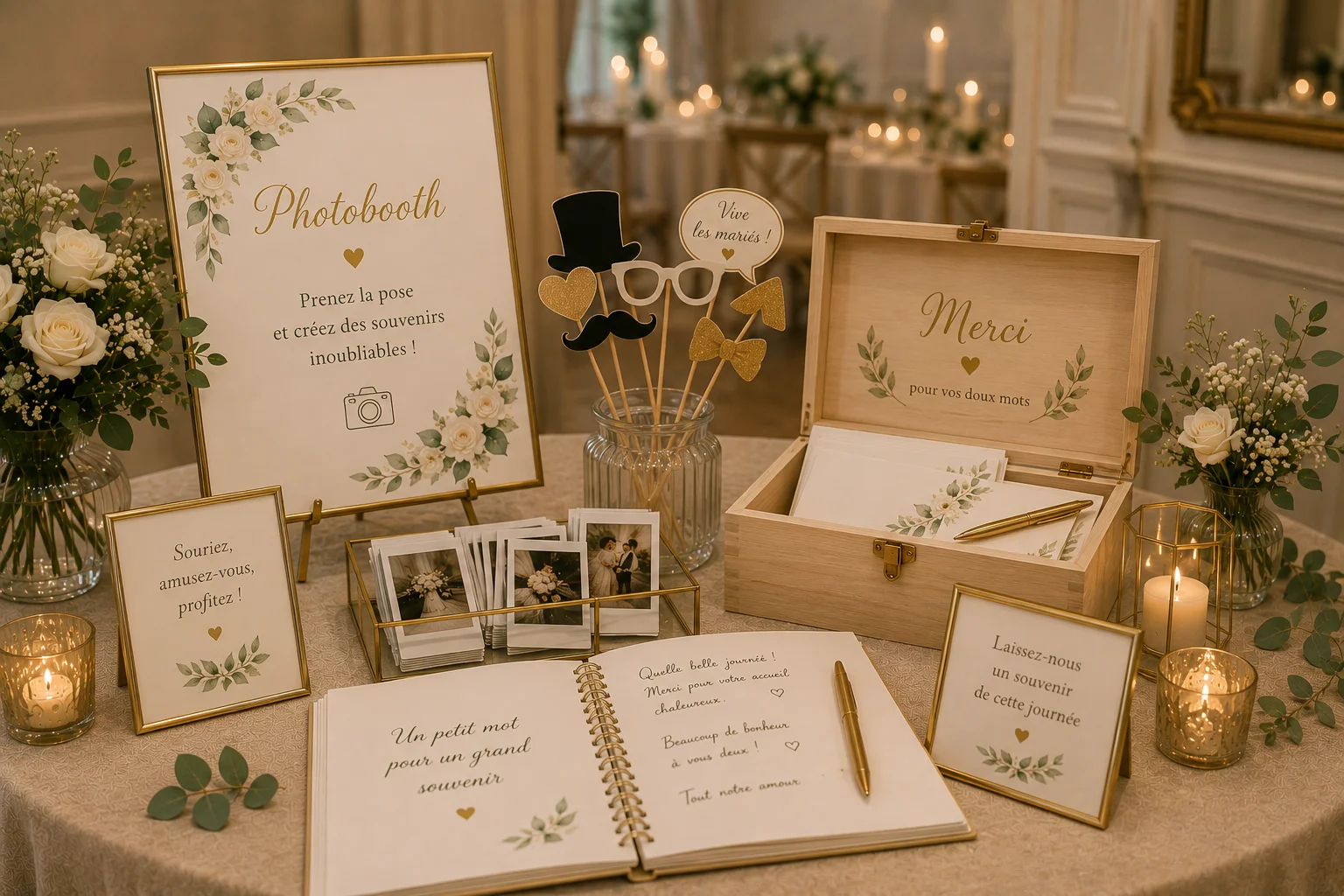 Décoration élégante pour un mariage intime — illustration pour l'article « Allergies et régimes : les collecter au RSVP »