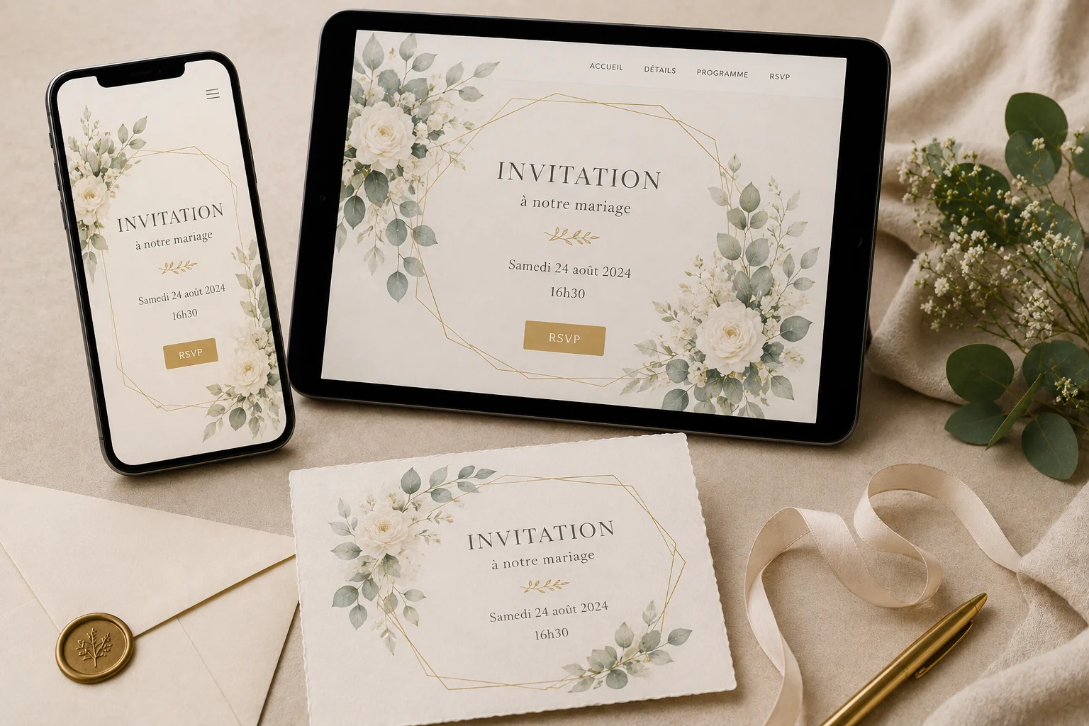 Invitation de mariage élégante et moderne — illustration pour l'article « Mariage : Invitation collage famille »