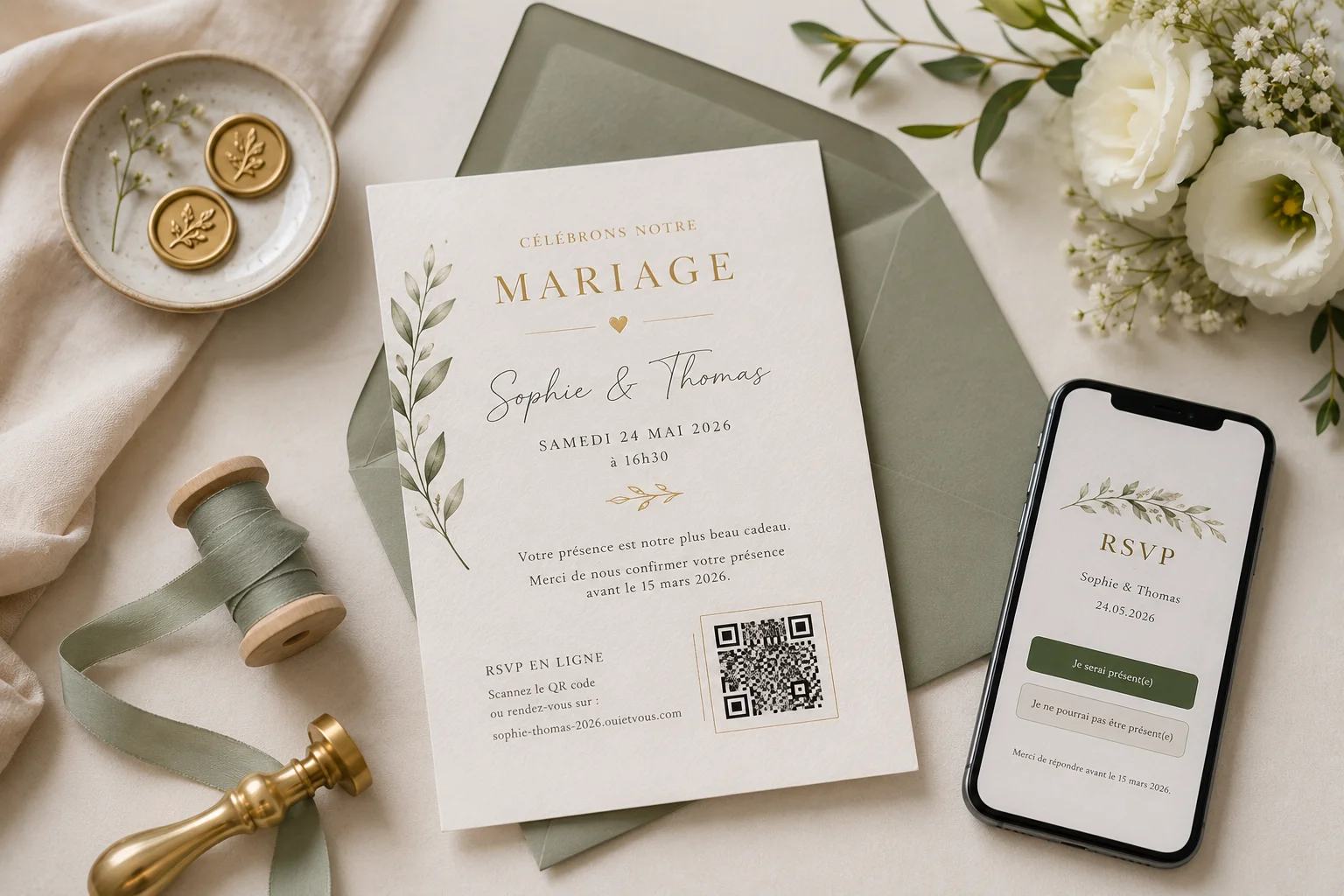 Invitation de mariage élégante et naturelle — illustration pour l'article « Mariage : Invitation parents et grands-parents »