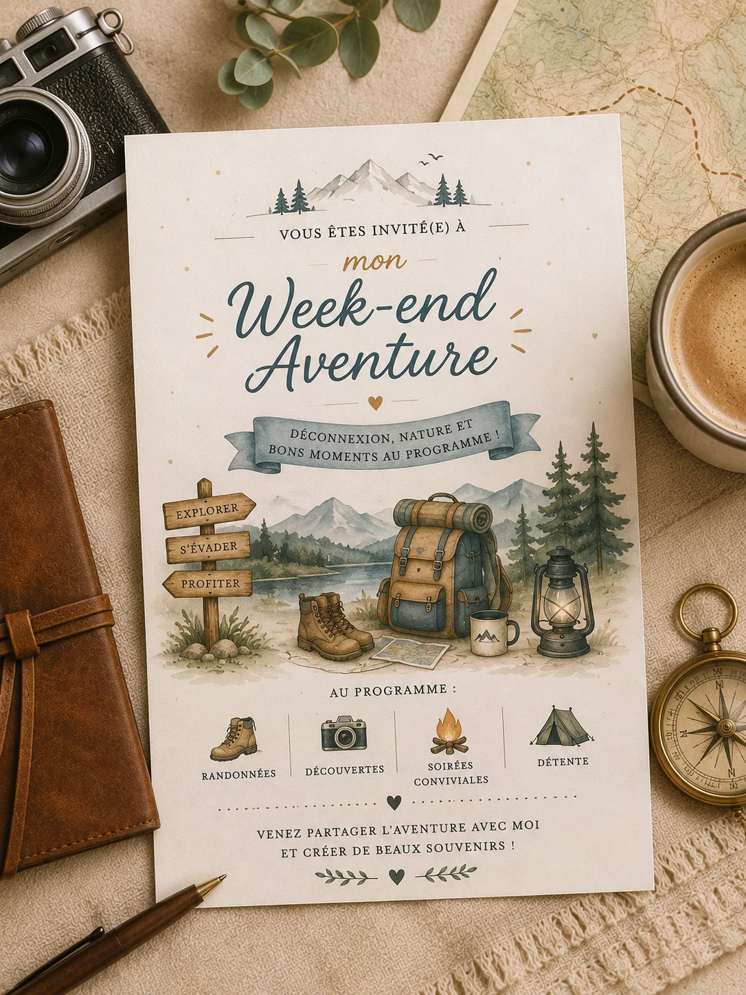 Invitation pour un week-end d'aventure — illustration pour l'article « Comment inviter des clients sans sur-inviter ? »