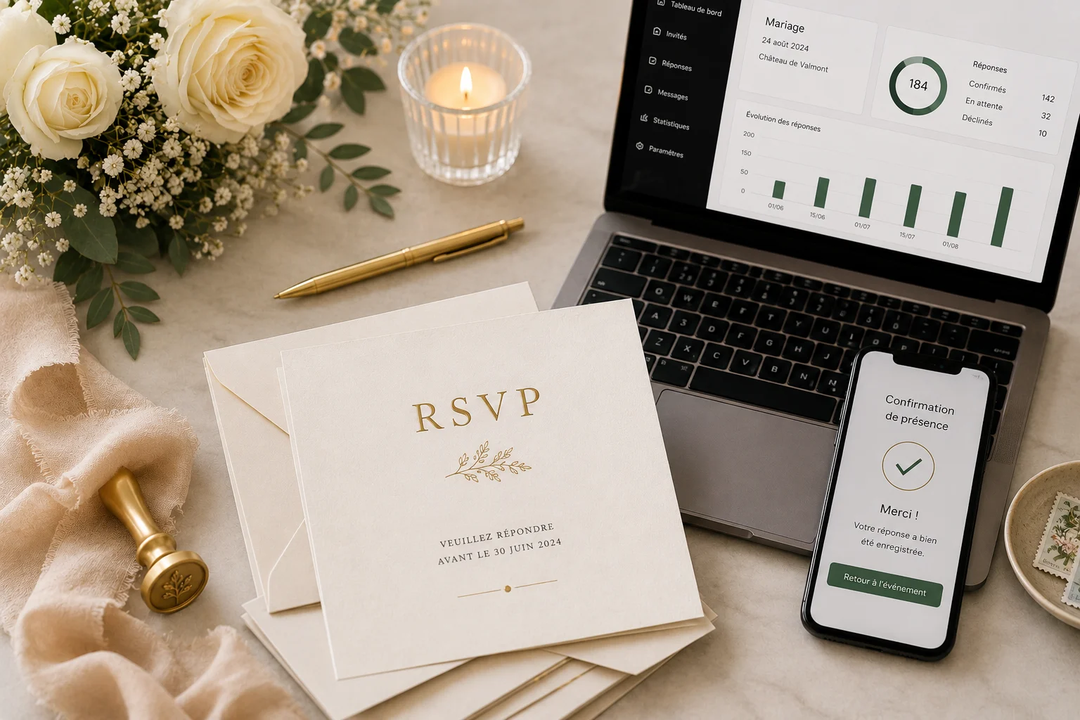 Organisation élégante pour un mariage — illustration pour l'article « Mariage hiver : délais et logistique RSVP »