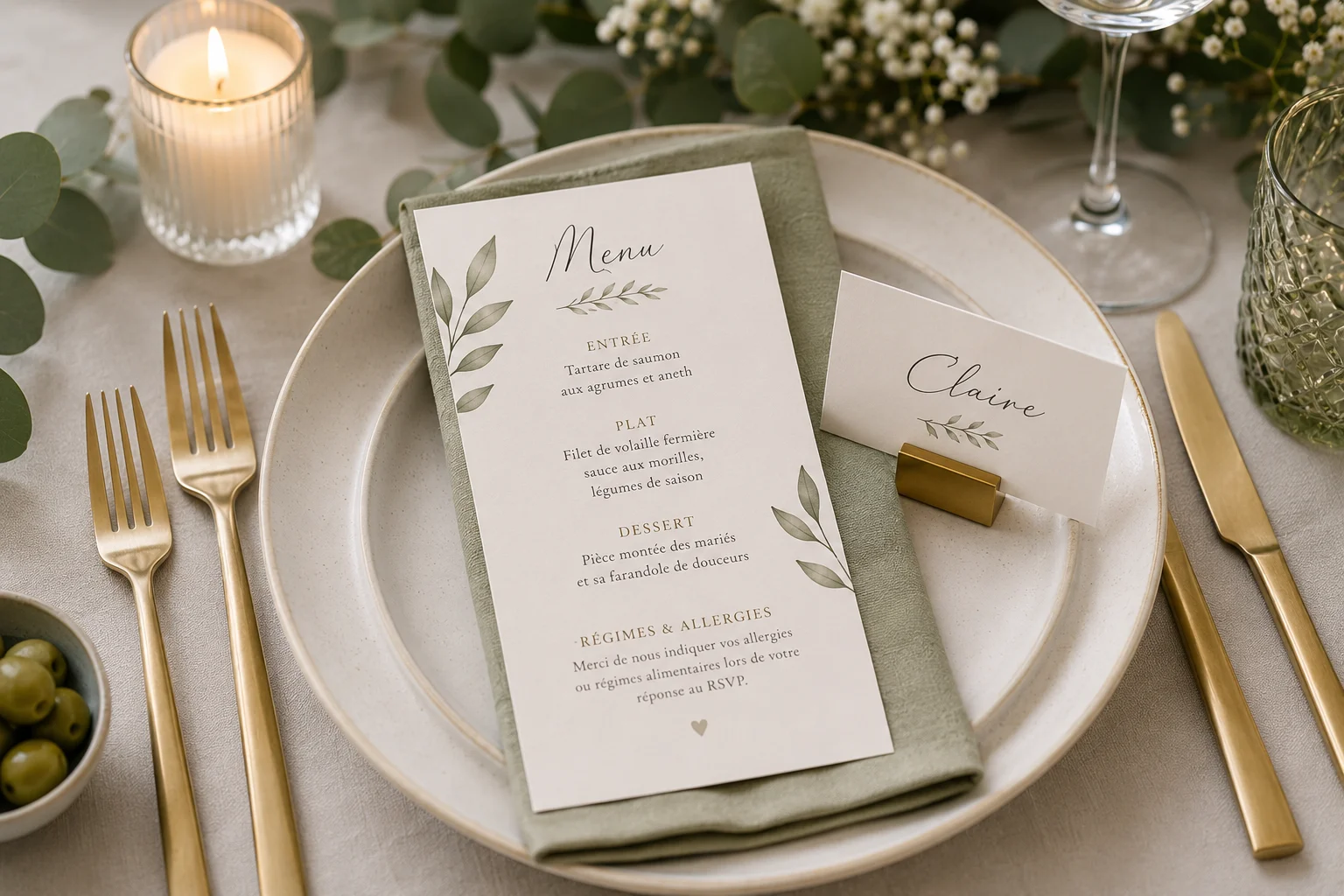 Table élégante pour mariage raffinée — illustration pour l'article « Budget serré : RSVP gratuit pour mariage »